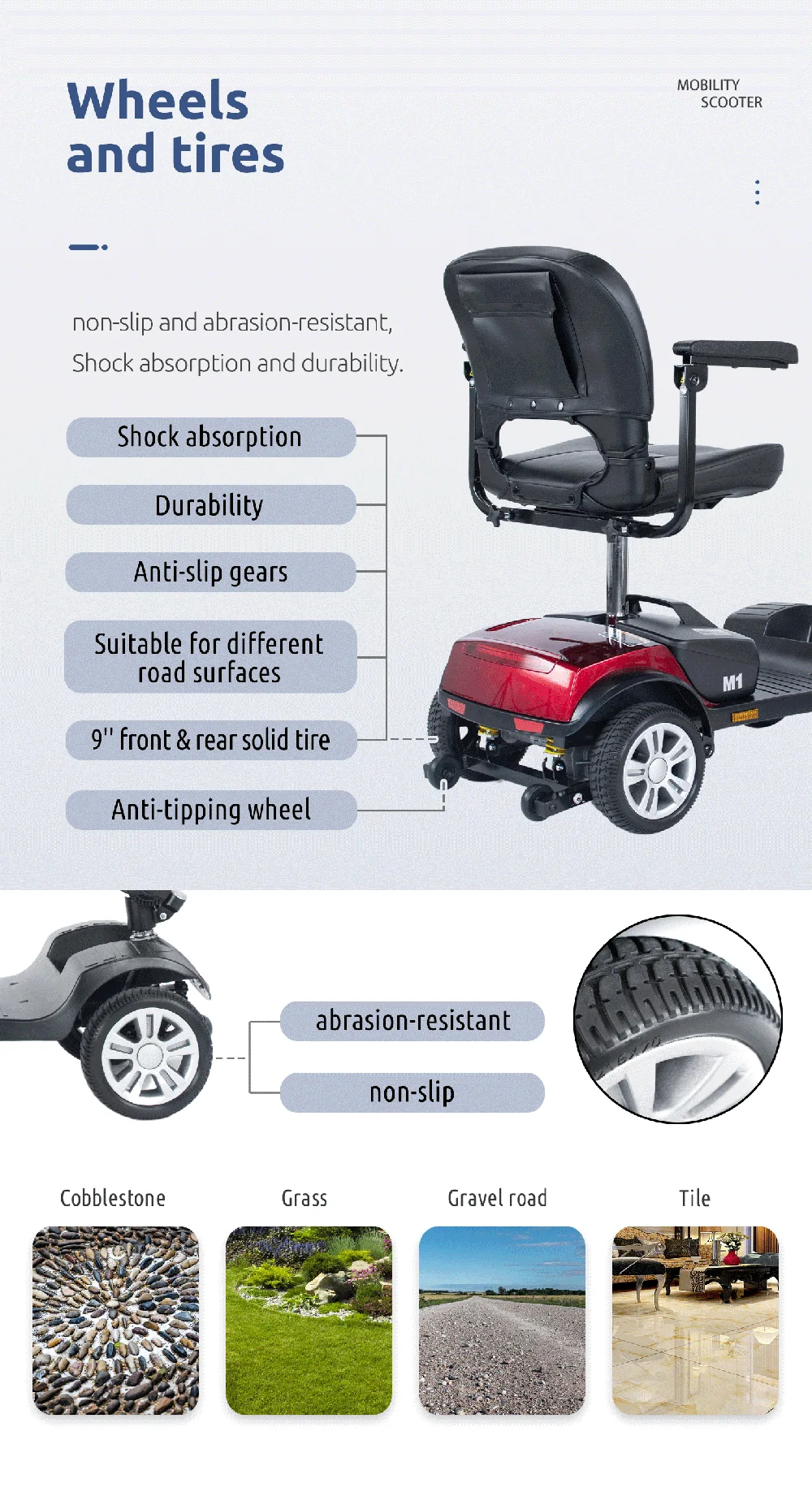 Factory Price 200W-500W mobility scooter elderly mobility scooters electric 4 wheel with 7'' 9'' 10'' 13'' wheels supplier