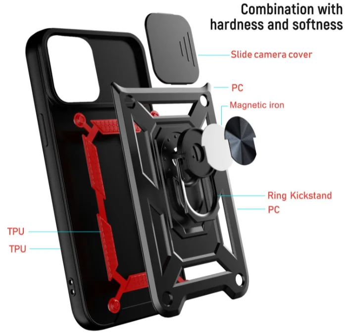 2in1 with Build in Screen Protector TPC and PC Drop Crash Shock Resistance Phone Holder Mobile Phone Cover Shockproof