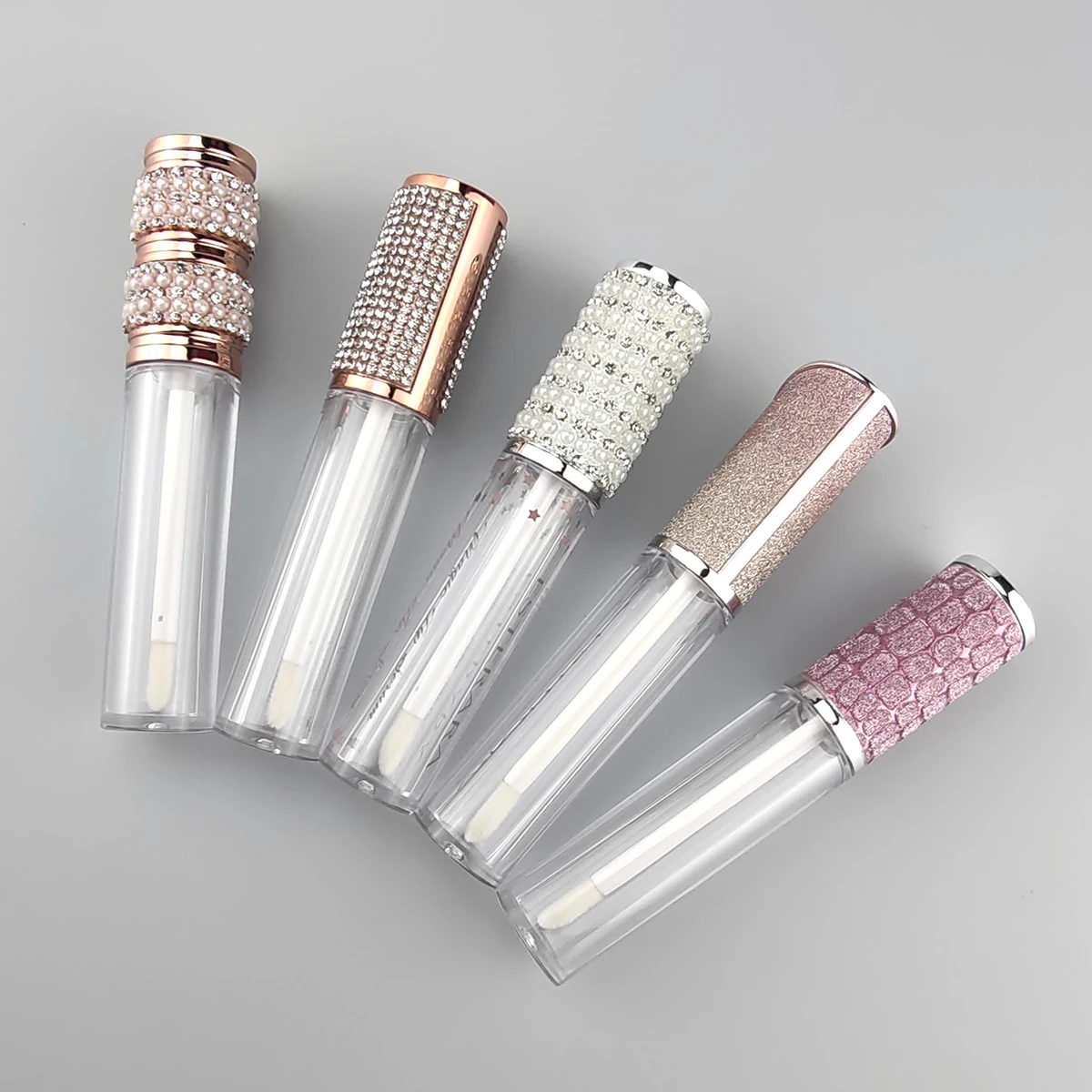 Empty Plastic Lip Gloss Tubes And Box Custom Label With White Pearl