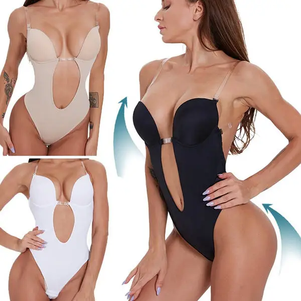 Wholesale Slim Bodysuit Shapewear Deep V-Neck Padded Bra Body Push up Backless Shaper U Plunge Thong Shapers