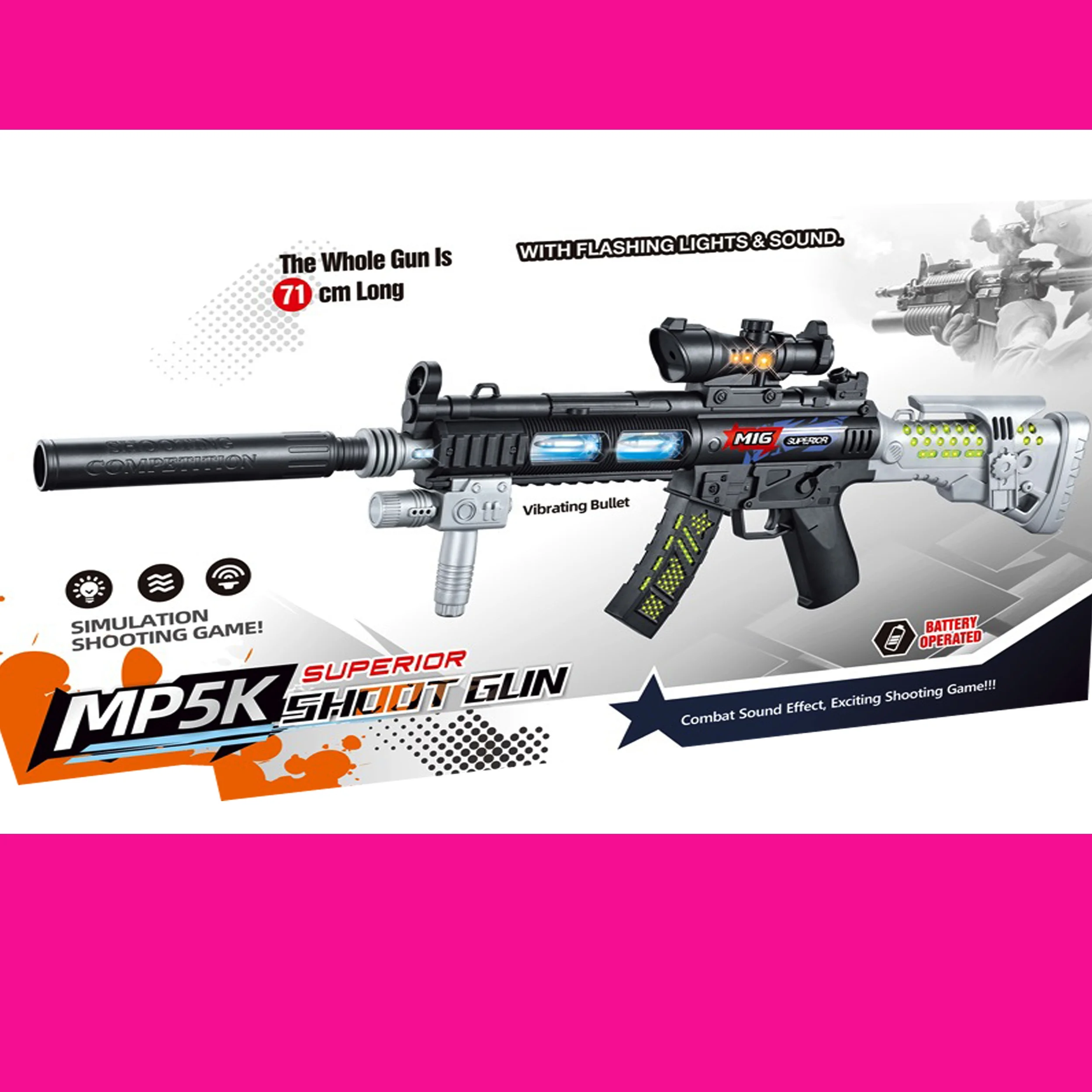 KK 71CM MP5 Electric Toy Space Gun - Light Up Vibration Gun for