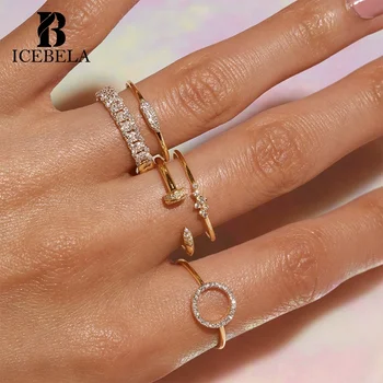 Wholesale Fashion Luxury Fine Jewelry Custom 925 Sterling Silver Zircon Nailed Shape Adjustable Finger Rings Set for Girls Women