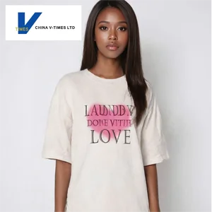 China V-Times American Trendy Letter Print Women's Pure Cotton Batik T-Shirt Vintage Washed Short Sleeve Loose Top for Women
