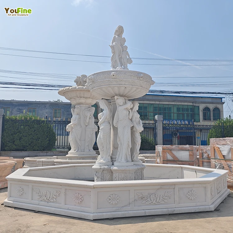 Outdoor Big Garden Hand Carved Marble Water Fountain with Lady Holding ...
