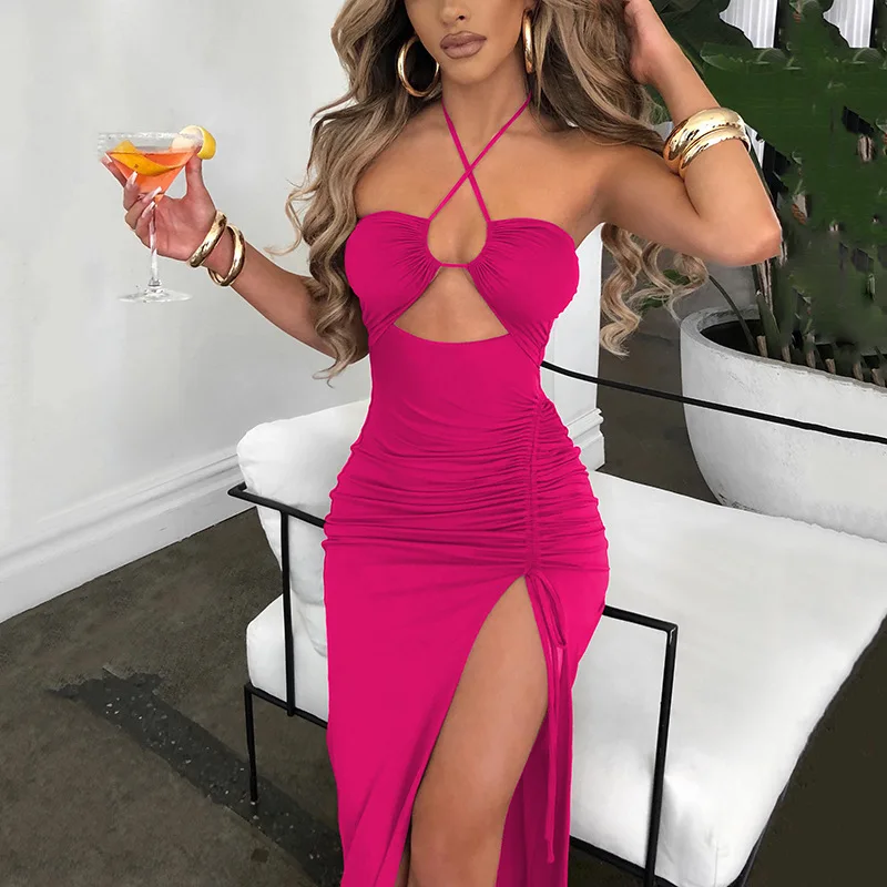 Style New Spring Dress Sexy Spice Girl High Slit Wrinkle Hanging Neck Style Temperament Breast Long Dress| Alibaba.com Style New Spring Dress Sexy Spice Girl High Slit Wrinkle Hanging Neck Style Temperament Breast Long Dress| Alibaba.com