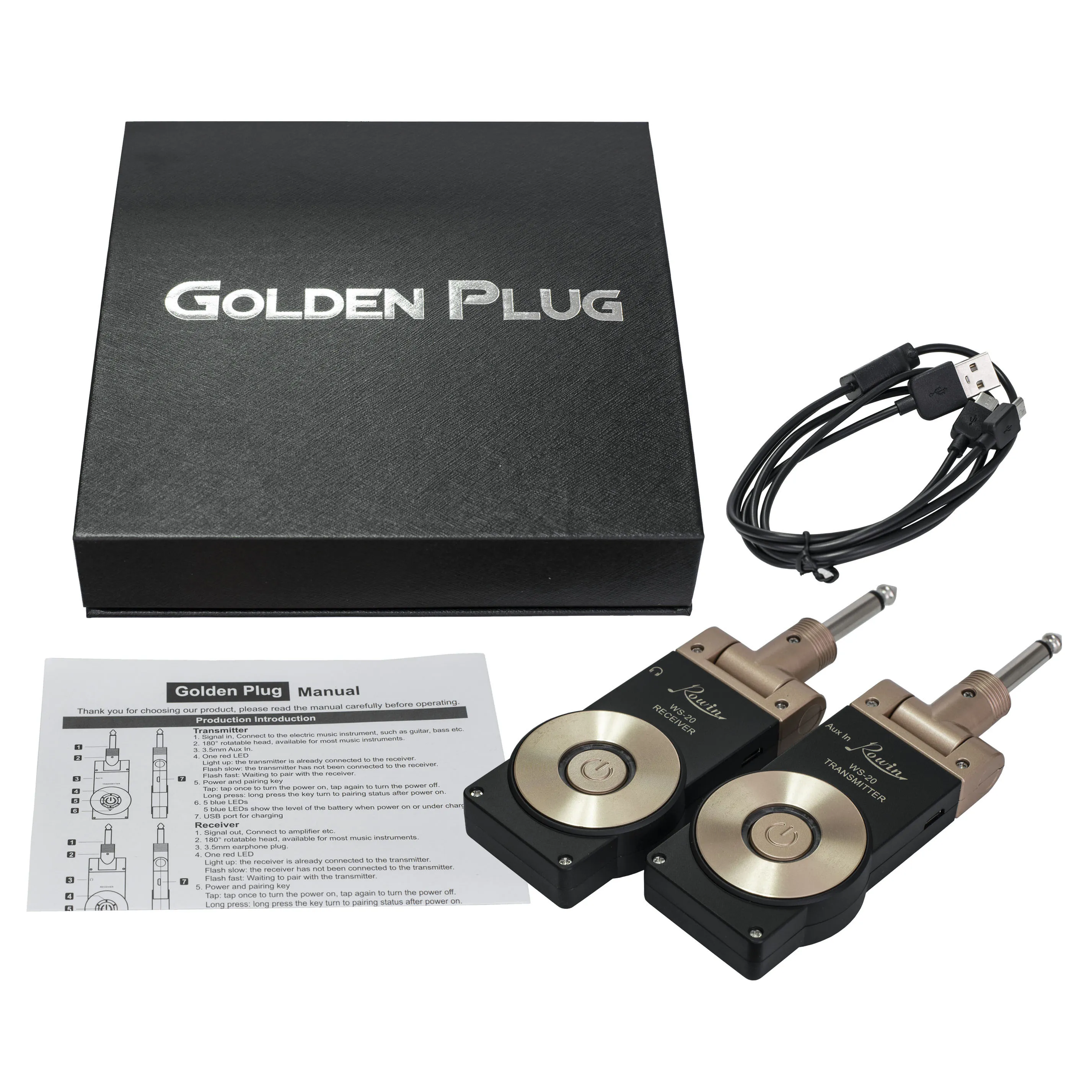 Rowin Wireless Guitar System Wireless Transmitter And Receiver Golden