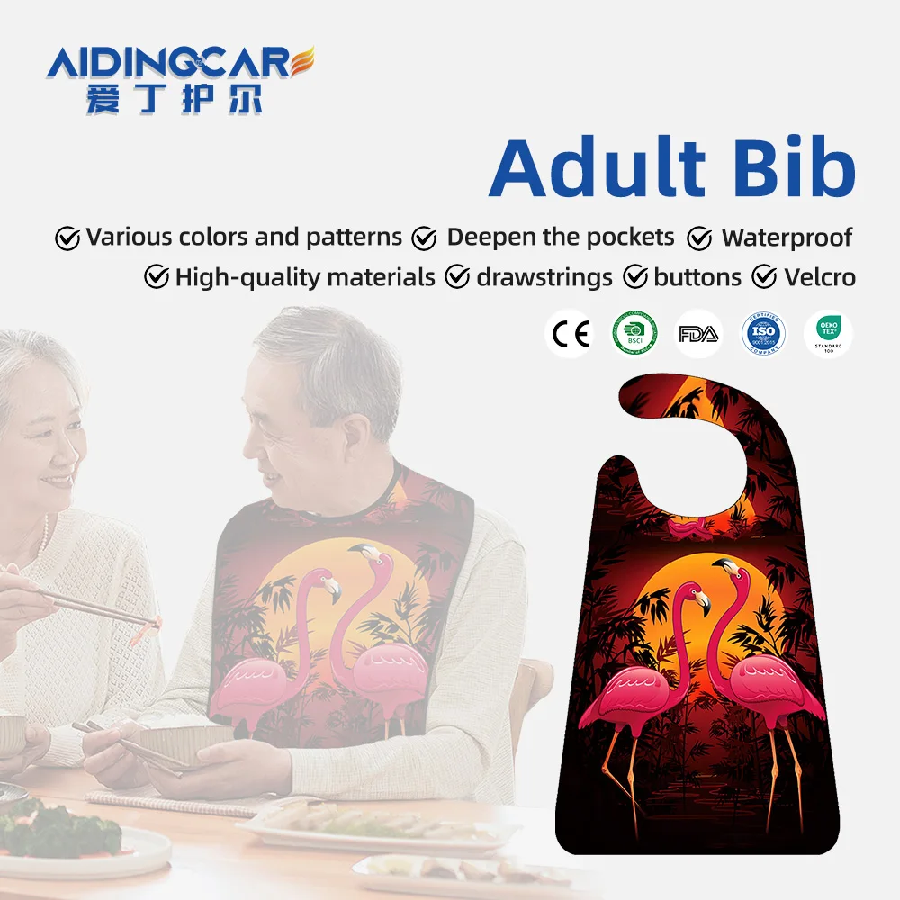 Wholesale Washable Rose Prints Adult Bib Reusable Waterproof Adult Bib - product detail 1
