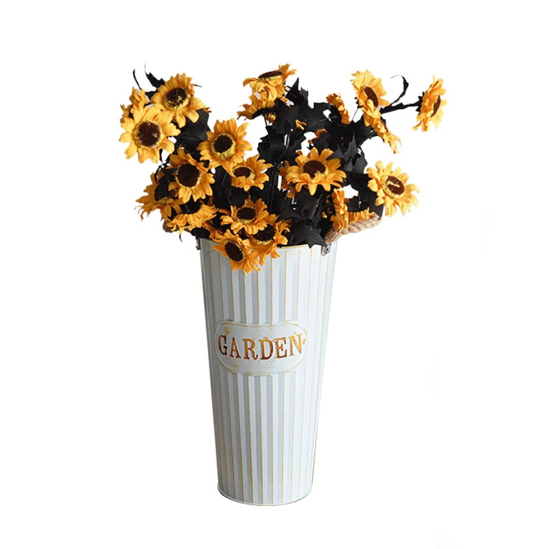 Retro Hanging Galvanized Metal Flower Pots Bucket Coastal Style Vase