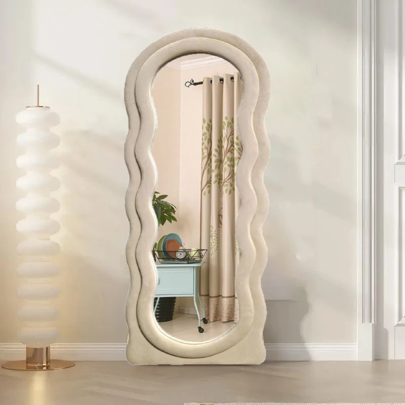 Custom Asymmetrical Arch Irregular Full Length Wavy Wall Mounted Aesthetic Home Decor Plush Wave Standing Mirror Miroir Spiegel