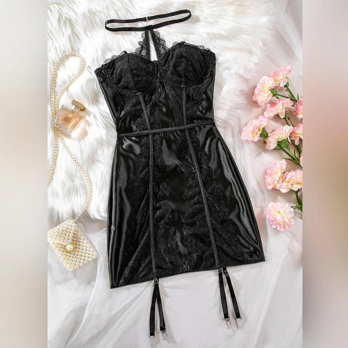 Spring Autumn New Design Ladies Pajama Floral Ladies Sexy Mini Dress Pajamas