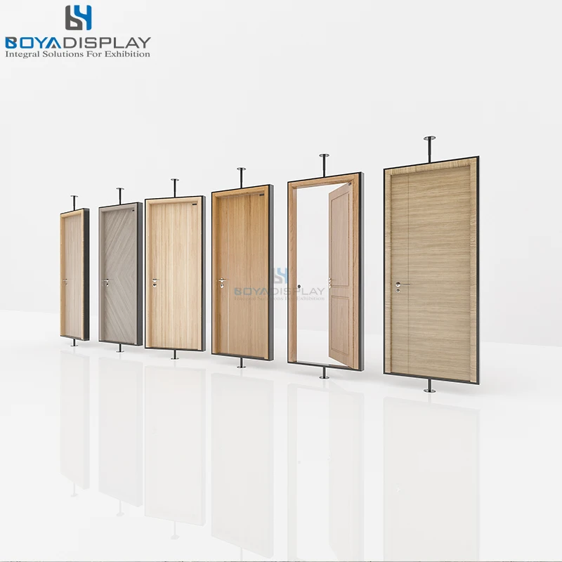 Factory Customized 360 Degree Rotating Wooden Door Display Stand Modern Door Window Sample Frame Fixed up and Down Metal Racks