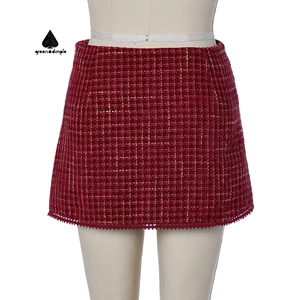 Customize Tweed Grid Effect Casual Skirts Fashion Design Side Zipper Short Mini Fashion Skirt for Women
