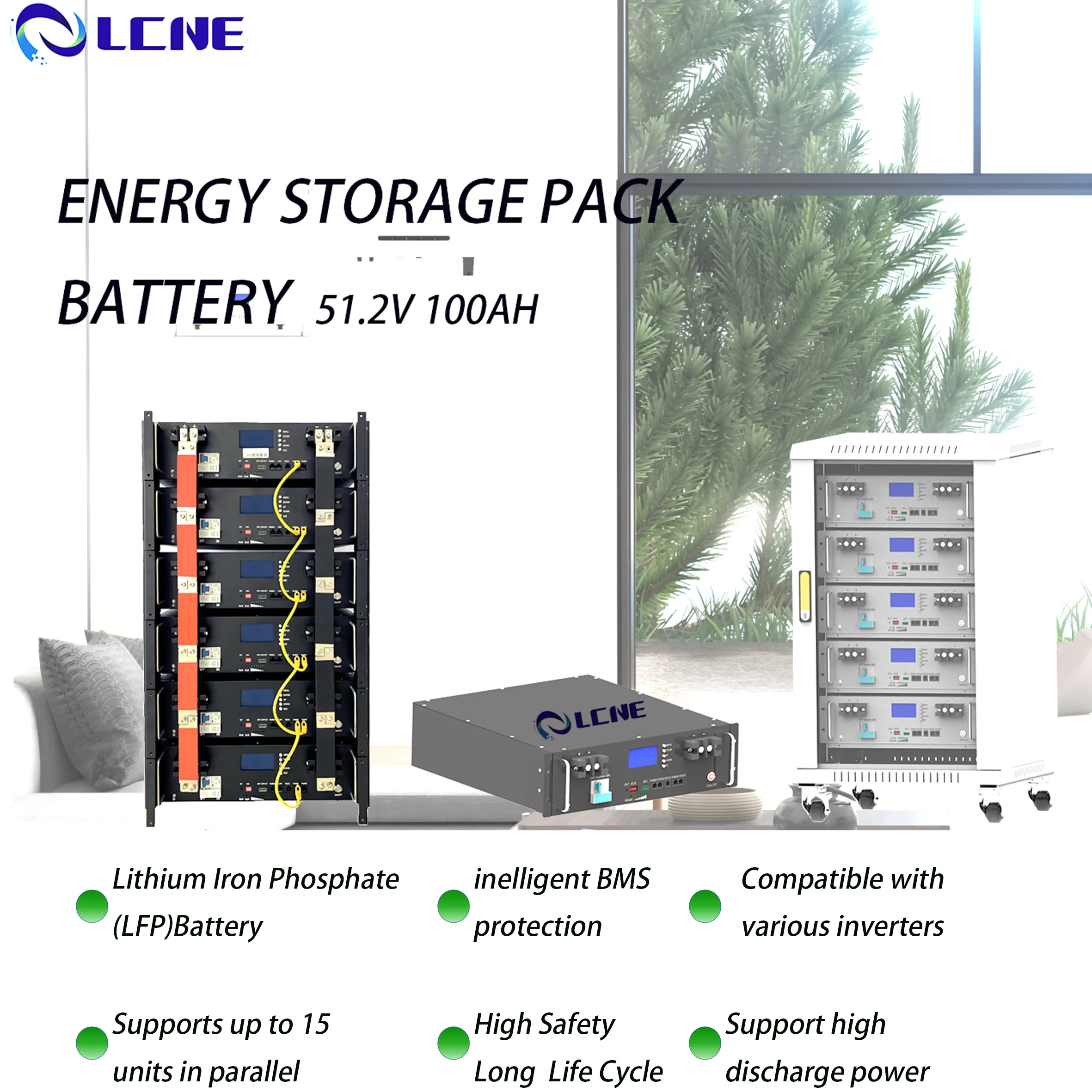 "Battery Energy 51.2V 100Ah Lithium Ion Stackable Rack Storage Solar System 8500 Cycle Life Home Energy Solutions"