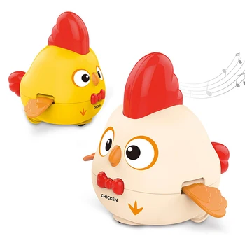 Newest B/O rotating electric yellow plastic chicken toy with sound light