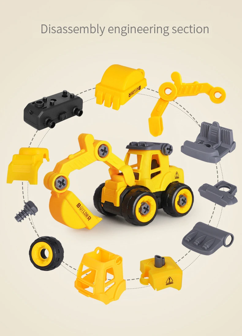 New Design Puzzle DIY Detachable Engineering Vehicle Fire Truck Children's Toys Car Sliding Excavator