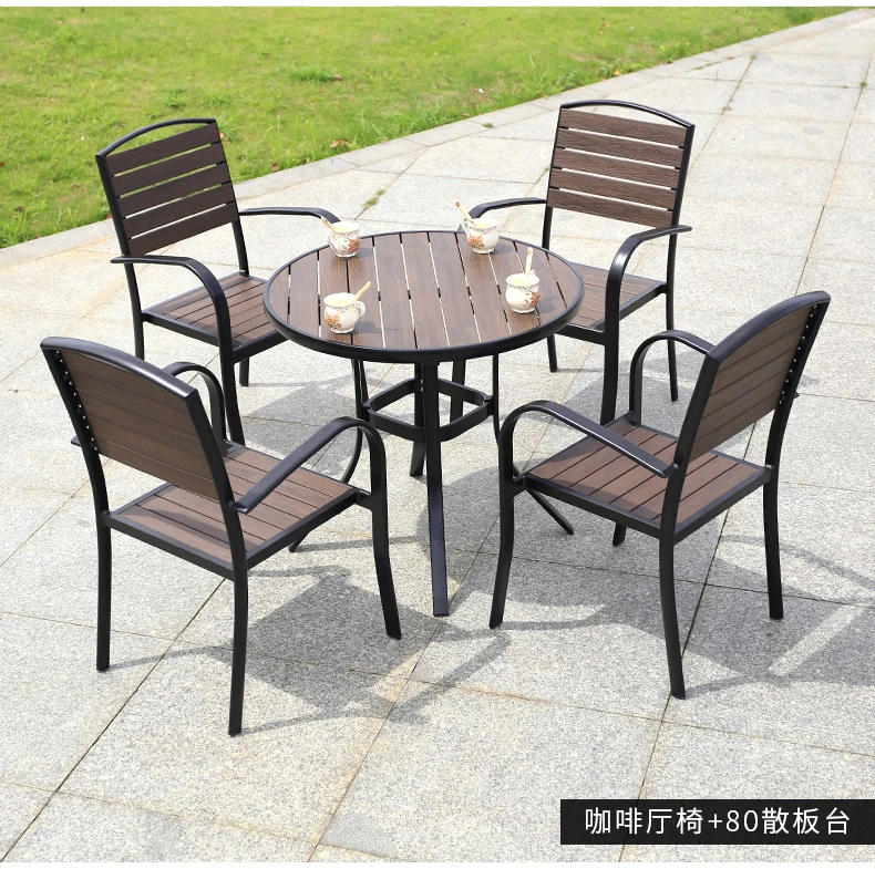 Modern Villa Balcony Tables And Chairs Courtyard Hotel Plastic Wood Tables And Chairs 6 Pieces