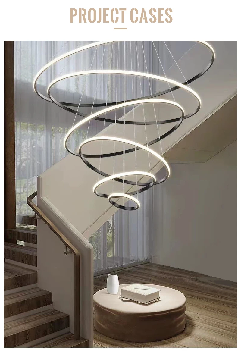 Modern circle lights bedroom led chandelier two ring black 3 ring led chandelier lamp pendant light for living dining room
