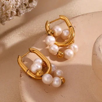 Fresh Water Pearl Flower Earring Gold Plated Jewelry Stainless Steel Jewelry For Women