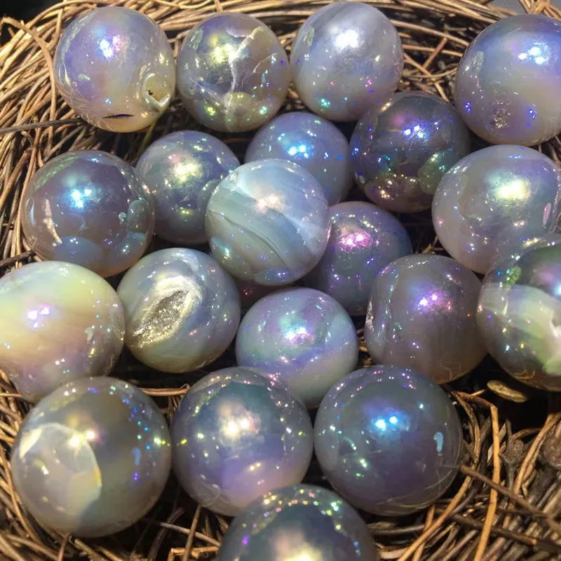 natural electroplating aura quartz crystal small sphere crystal