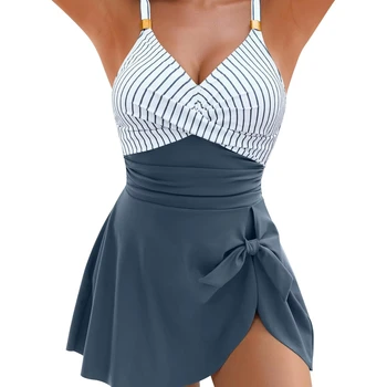 6 Colors Cute Women Swimdress Tummy Control Sexy One Piece Slim & Comfortable Ruched & Cross Swimwear Elastic Beachwear 2025 New