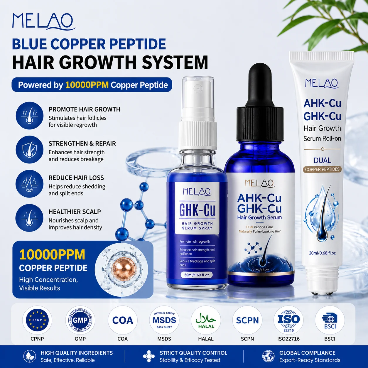 Private Label Natural Scalp Treatment Ahkcu Serum Dht Blocker Ghk-cu Copper Peptide for Hair Regrowth