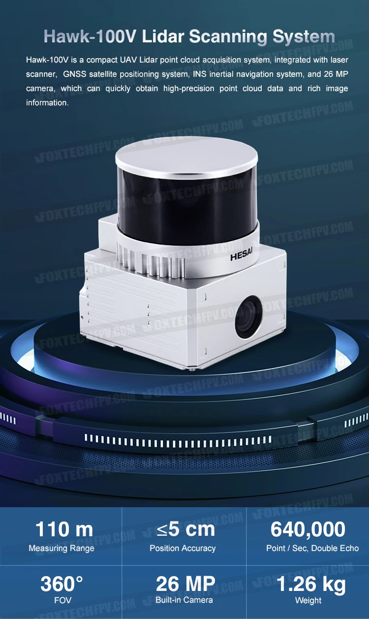Foxtech Hawk100v Lidar Scanning System Uav 3d Modeling 360 Degree Fov