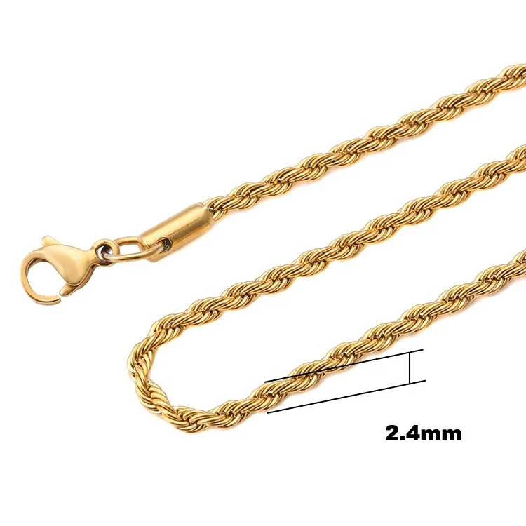 Jplee Hot Sale Hip Hop 2.4mm Rope Chain 