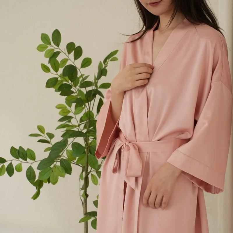 Satin Robes Silk Short Kimono Lightweight Bathrobe Silky Bride