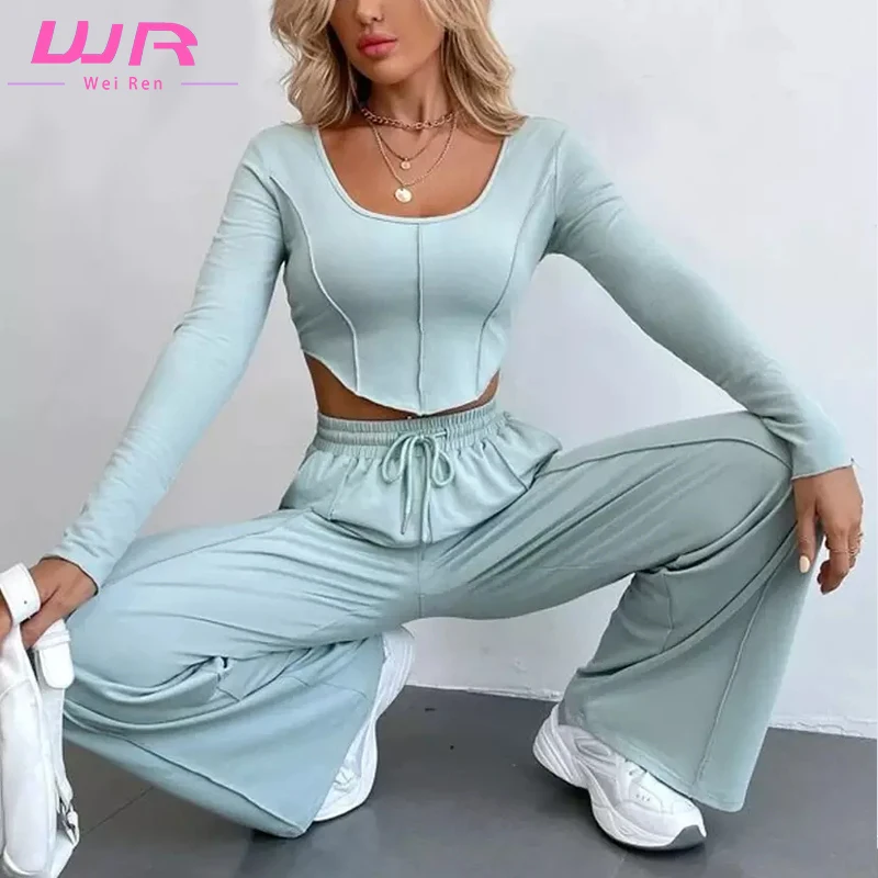 Fashion Custom Fall Women Top And Trouser Pants Set Suits Casual Woman  Sweatsuit Two Piece Set - Buy Women Sweatsuit Two Piece Set,Women Top And  Trouser Pants Set Suits,Woman Two Piece Set