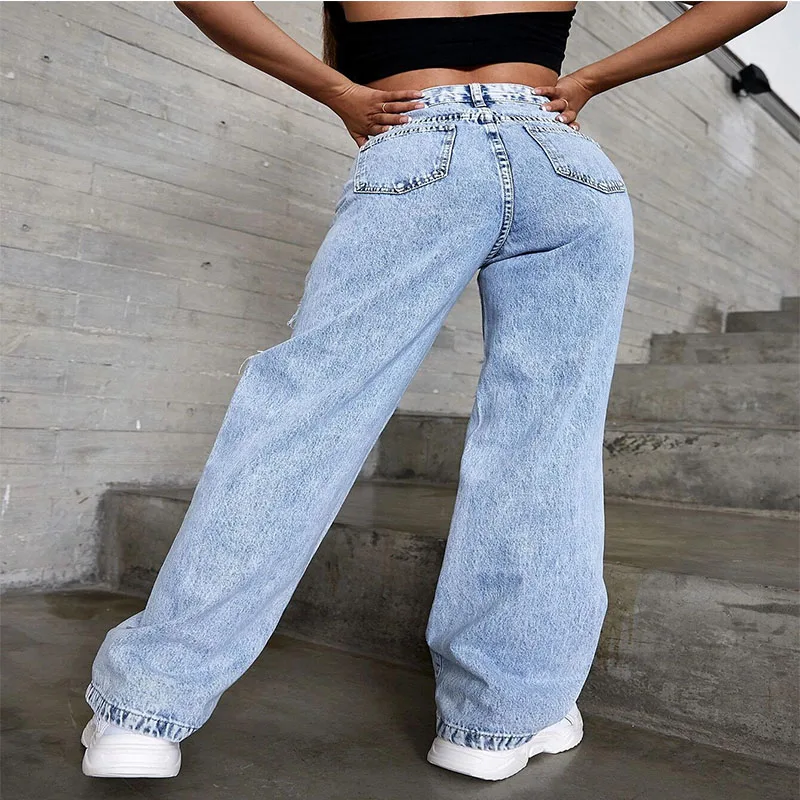 Pantalones Vaqueros De Cintura Alta Para Mujer,Jeans Rasgados De Pierna  Ancha,Rectos,Azules,A La Moda - Buy De Las Mujeres Mamá Jeans Mujer  Vaqueros Baratos,Mujer Vaqueros Amigo Jeans,De Cintura Alta Product on  Alibaba.com