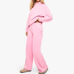 Women's Vintage Cotton 2-Piece Set Hoodie Straight Leg Trousers with Pockets Autumn Sweatsuit Two Piece Tracksuit Set