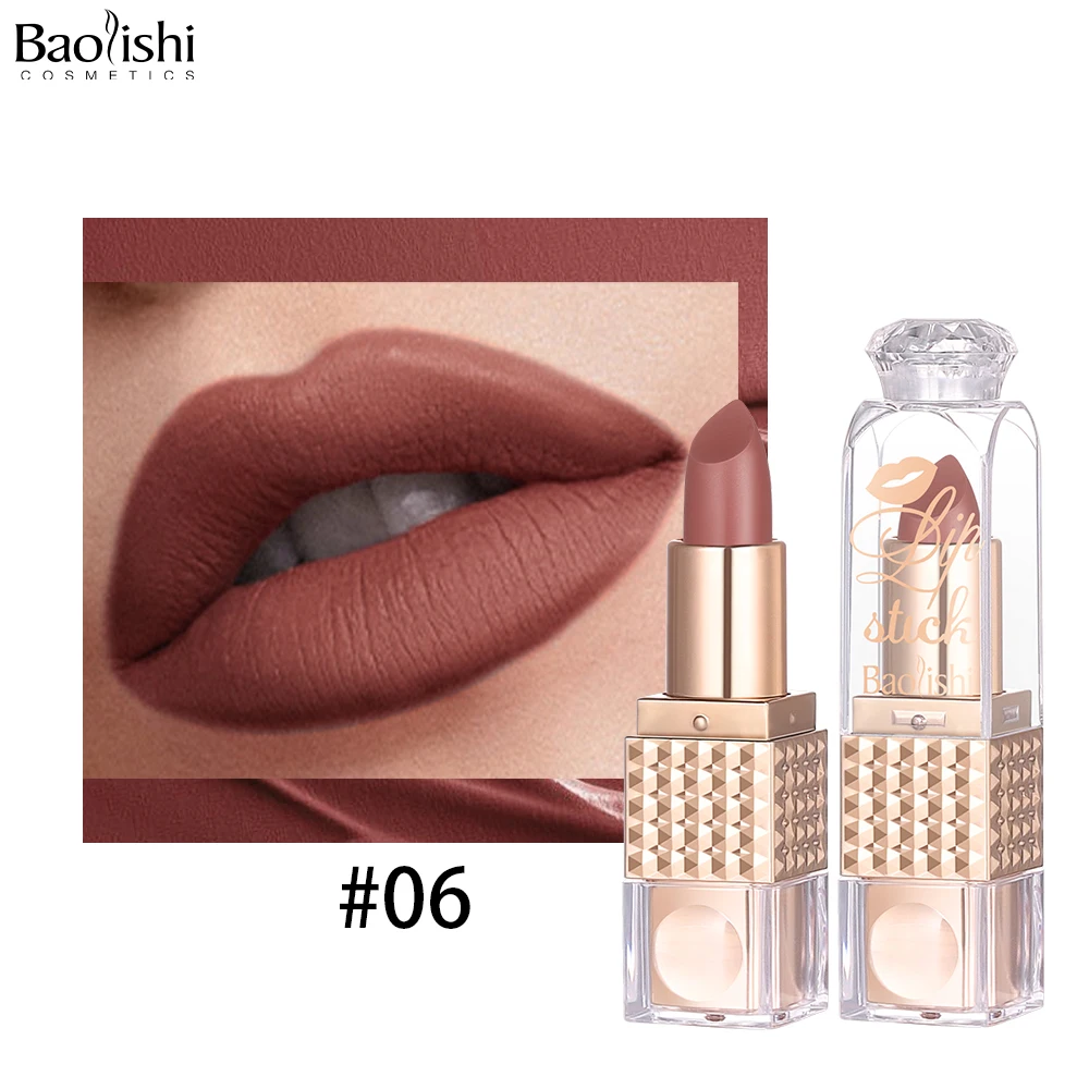 BAOLISHI Custom Private Label Matte Lipstick in Gold Tube Lasting Waterproof Moisturizing Gel Natural Organic Vegan Makeup