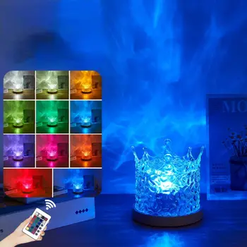 Best Seller Water Effect Light Dynamic Water Ripple Night Light Flame Effect Rotating Light 16-Color Crystal Crown Project