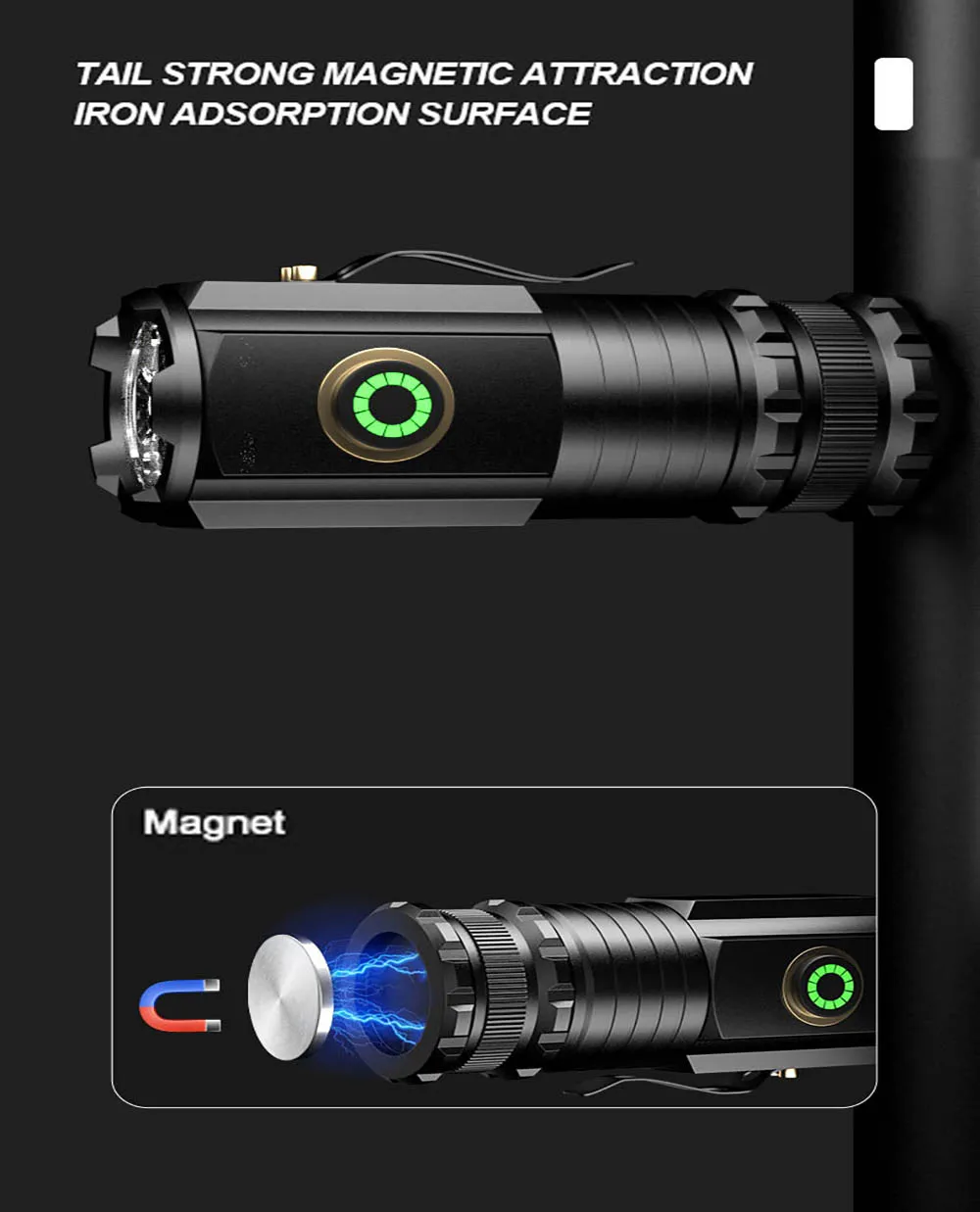 1800mm ATR  SST20 Mini 3LED  Rechargeable Waterproof With Magnet Hiking Camping 18350 Battery Led Torch Light Flashlights