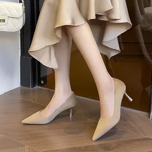 3356-29 Bejani Winter Cashmere Lining High-heeled Shoes Women's Pointed Thin Heel Slip-on Banquet Joker Solid Color Work Shoes