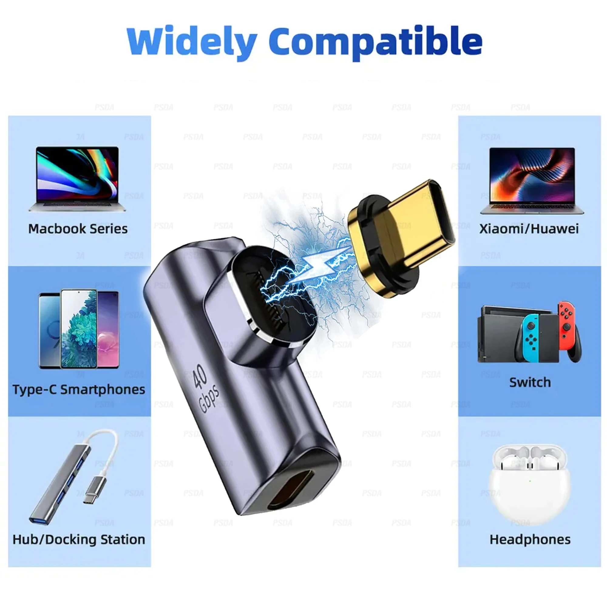 PSDA 100W Magnetic USB Type-C OTG Adapter 40Gbps Thunderbolt Fast Charging Converter USB 3.0 Fash Driver Hub for Macbook Phone