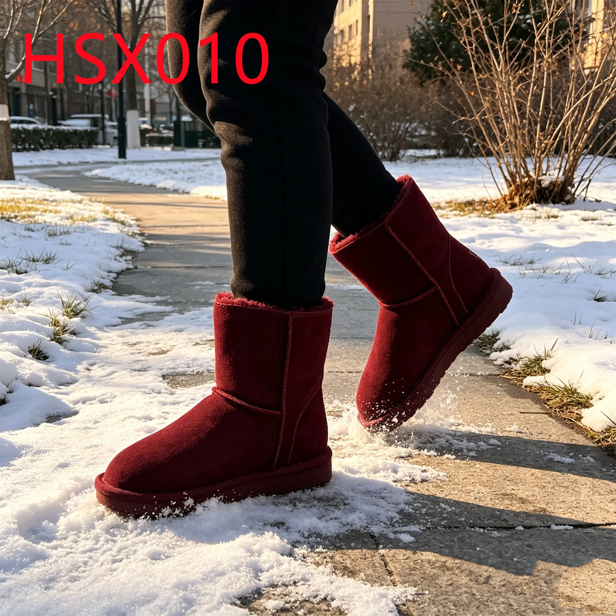 HY,Cold Region Keep Warm Real Wool Lining Lady Snow Boots Ice Sports Freeze-resistant Hua Singh Red Ankle Winter Boots HSX010