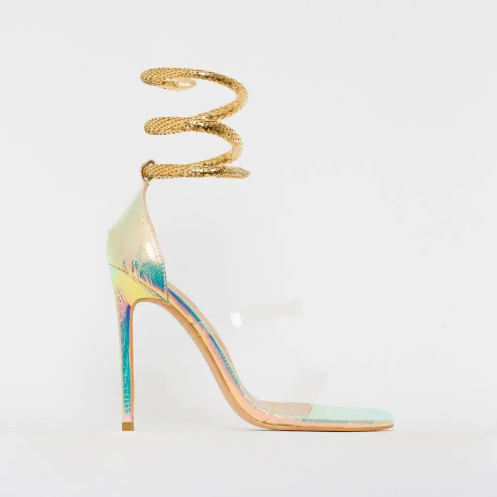 Enmayer Shoes MEDUSA ROSE IRIDESCENT SNAKE PRINT CUFF STILETTO HEELS Women  Sandals High Heels for Ladies