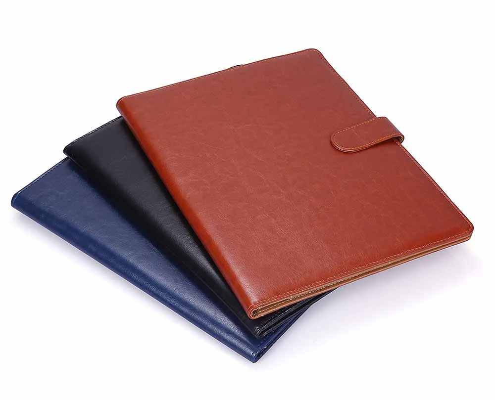 A4 Size Brown Color Leather Portfolio Folder Office Conference Notepad Clip Boards