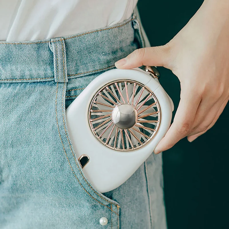 Зеленый портативный подвесной шейный мини-вентилятор в стиле ретро, настольный маленький складной перезаряжаемый дорожный уличный походный вентилятор