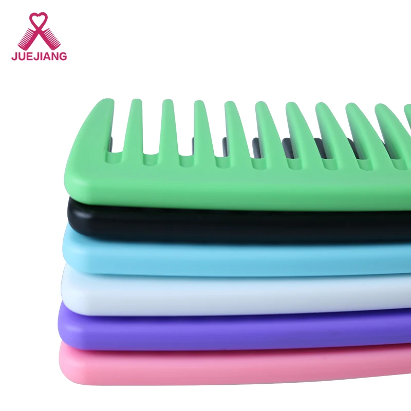 5 Colors Wholesale Custom Logo Detangling Heat-Resistant Large Plastic Wide Tooth Salon Fashion Hair Comb for Wig Use