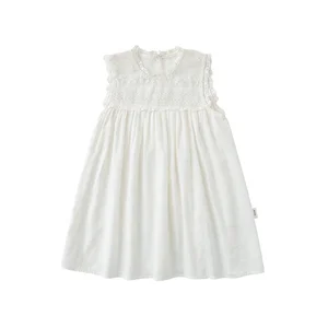 New Design 2023 Summer 100% Cotton Baby Girl Dress for Kids Lace Patchwork Sleeveless Girls Dresses