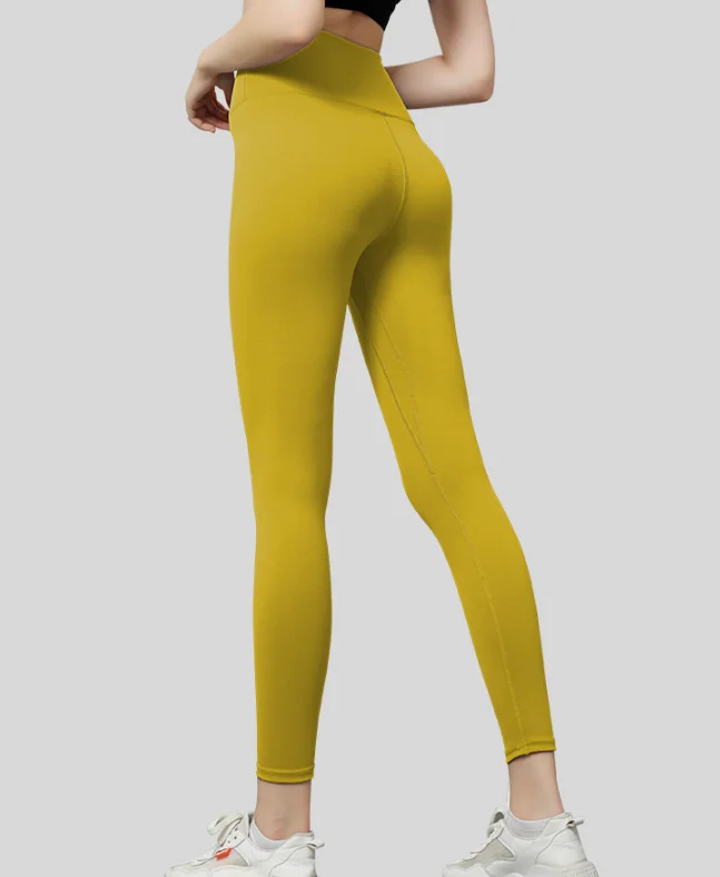 Jalioing Yoga Leggings for Women High Waist Solid Color Ribbed Side Leg  Stretchy Skinny Comfy Athletic Pants (Small, Yellow) 