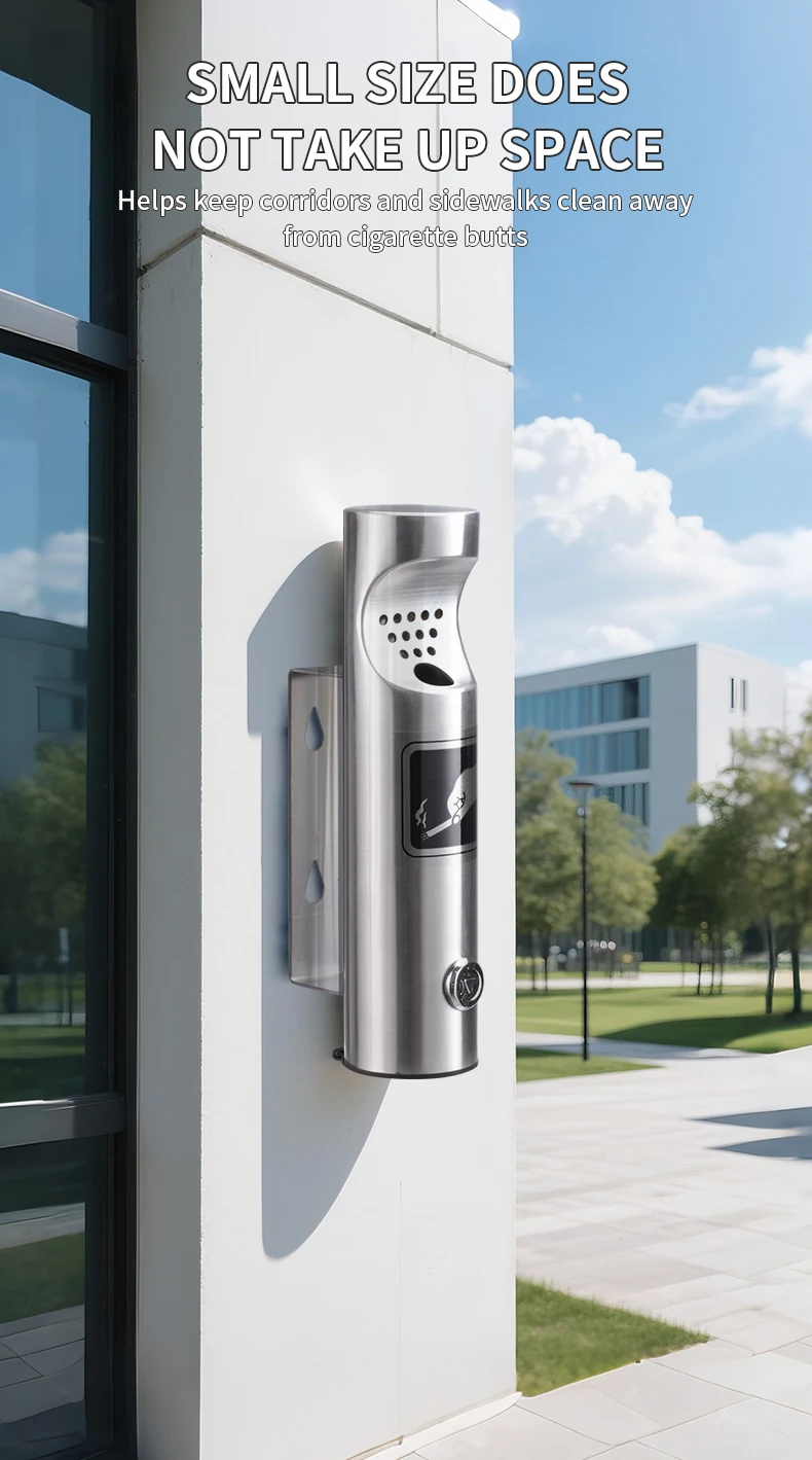 Wall Mounted Ashtrays for Outdoors Ashtray Stainless Steel Wall Ashtray with Lock for Patio, Restaurant, Hotel