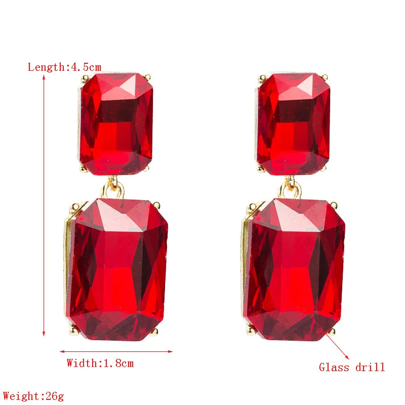Simple Geometric Shape Inlaid With Colored Glass Diamond Earrings Long Bohemian Wholesale square Gemstone Dangle Stone Earrings