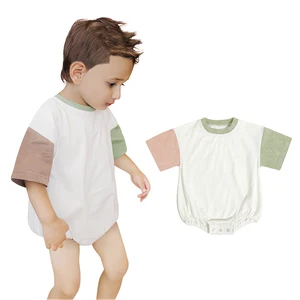 Low MOQ Private Label Summer Newborn Jumpsuit Infant Toddler Boys Girls Clothes Cotton Patchwork Baby Bubble Romper