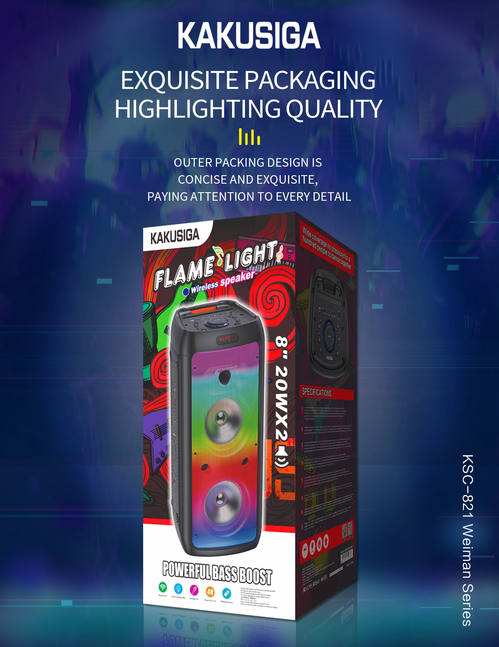 Kakusiga Enceinte Bluetooth avec Microphone Karaoké - Flame Light