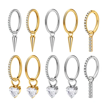 G23 Titanium Piercing Rings Helix Conch Ring With Drop 16G Hinged Segment Hoops CZ Stone Ear Cartilage Piercing Jewelry