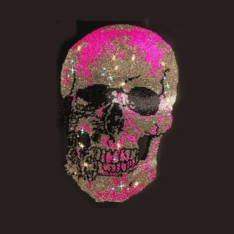 Custom logo crystal rhinestone heat transfer skull hoodie design green rhinestone motif