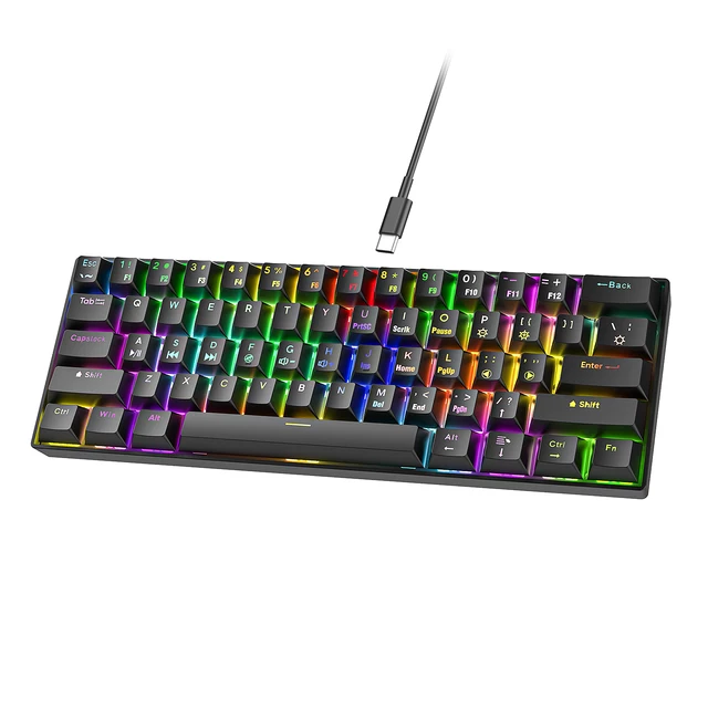 AMZ Hot Sale Custom UK Layout 60% Mechanical Keyboard Gamer RGB LED Backlit Wired Wireless 61 Keys Mini Gaming Mechanical Keyboa